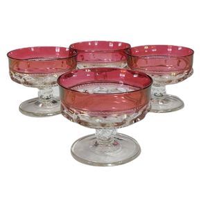 4 TIFFIN FRANCISCAN King's Crown Ruby Flash Champagne Sherbet Glasses 3 1/8"